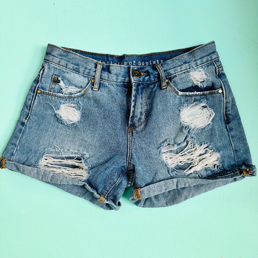 Old Navy Girls Distressed Denim Shorts Size 8 Button Fly Light Wash Frayed